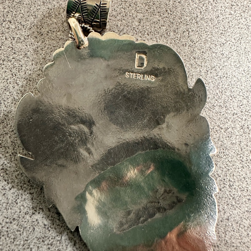 Huge Sterling Buffalo Head Pendant With Turquoise Look At The Detail! - Picture 5 of 5
